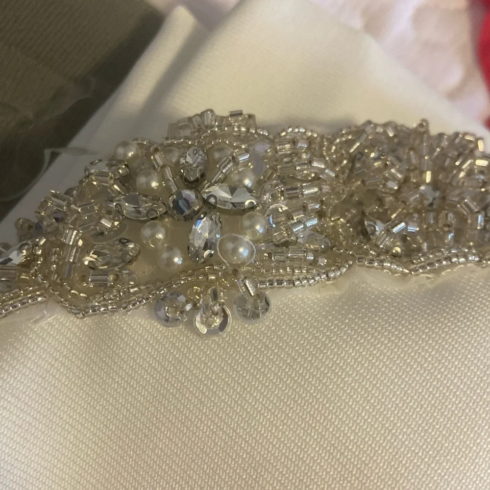 NovaLuxe  Mira Embellished Maxi Gown White Front Slit Strapless Size Large - Picture 10 of 16